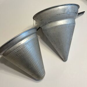 2 Vintage Aluminum Cone Colander Sieve Strainers